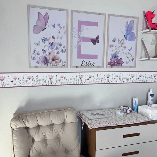 Quadro Decorativo Infantil Borboletas - Quarto Menina - "Poli Lar" (Ganhe Personalização de nome)