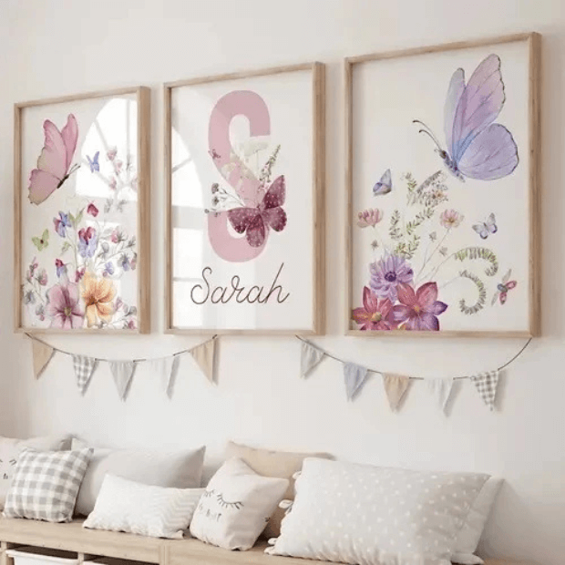 Quadro Decorativo Infantil Borboletas - Quarto Menina - "Poli Lar" (Ganhe Personalização de nome)