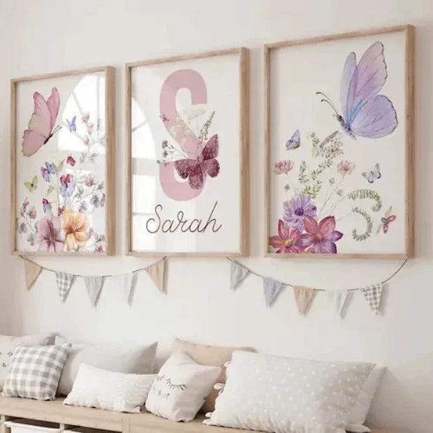 Quadro Decorativo Infantil Borboletas - Quarto Menina - "Poli Lar" (Ganhe Personalização de nome)