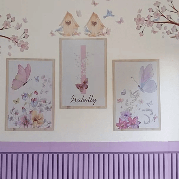 Quadro Decorativo Infantil Borboletas - Quarto Menina - "Poli Lar" (Ganhe Personalização de nome)
