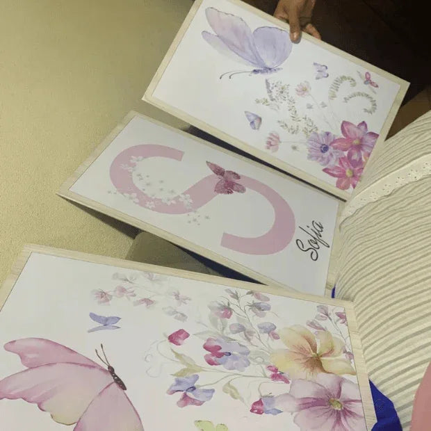 Quadro Decorativo Infantil Borboletas - Quarto Menina - "Poli Lar" (Ganhe Personalização de nome)