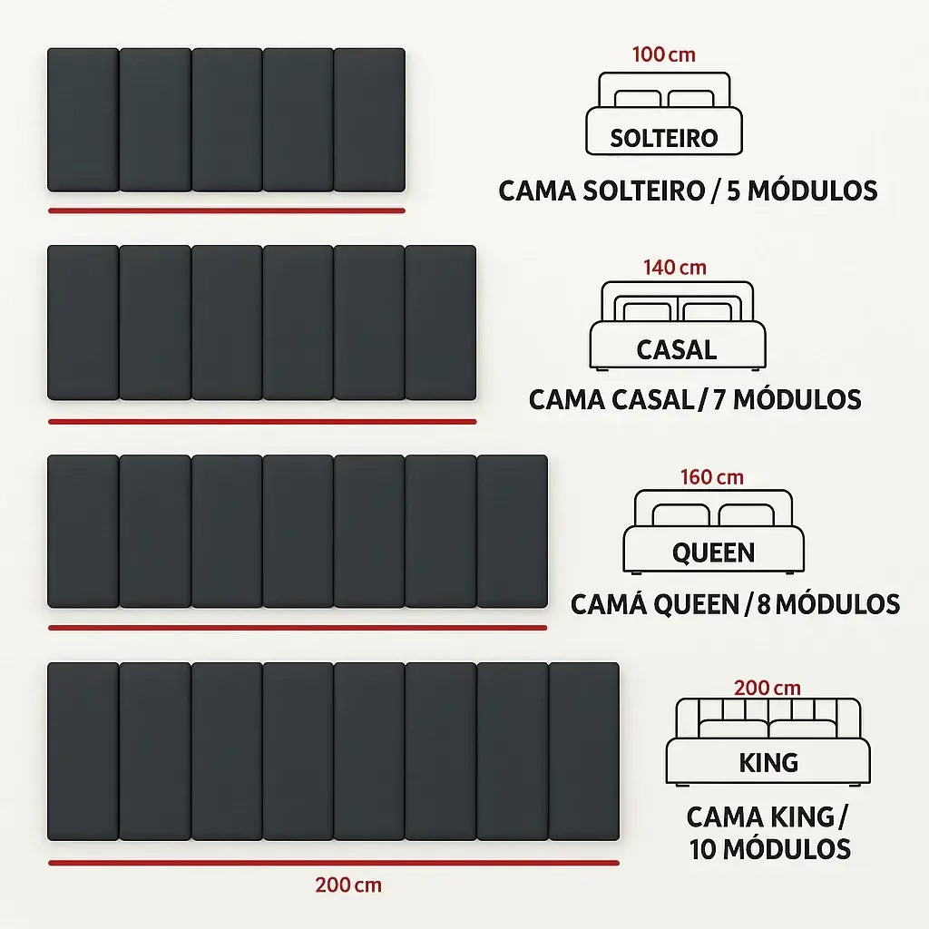 Módulos para Cabeceira de Cama Almofadada Madri "Poli Lar".