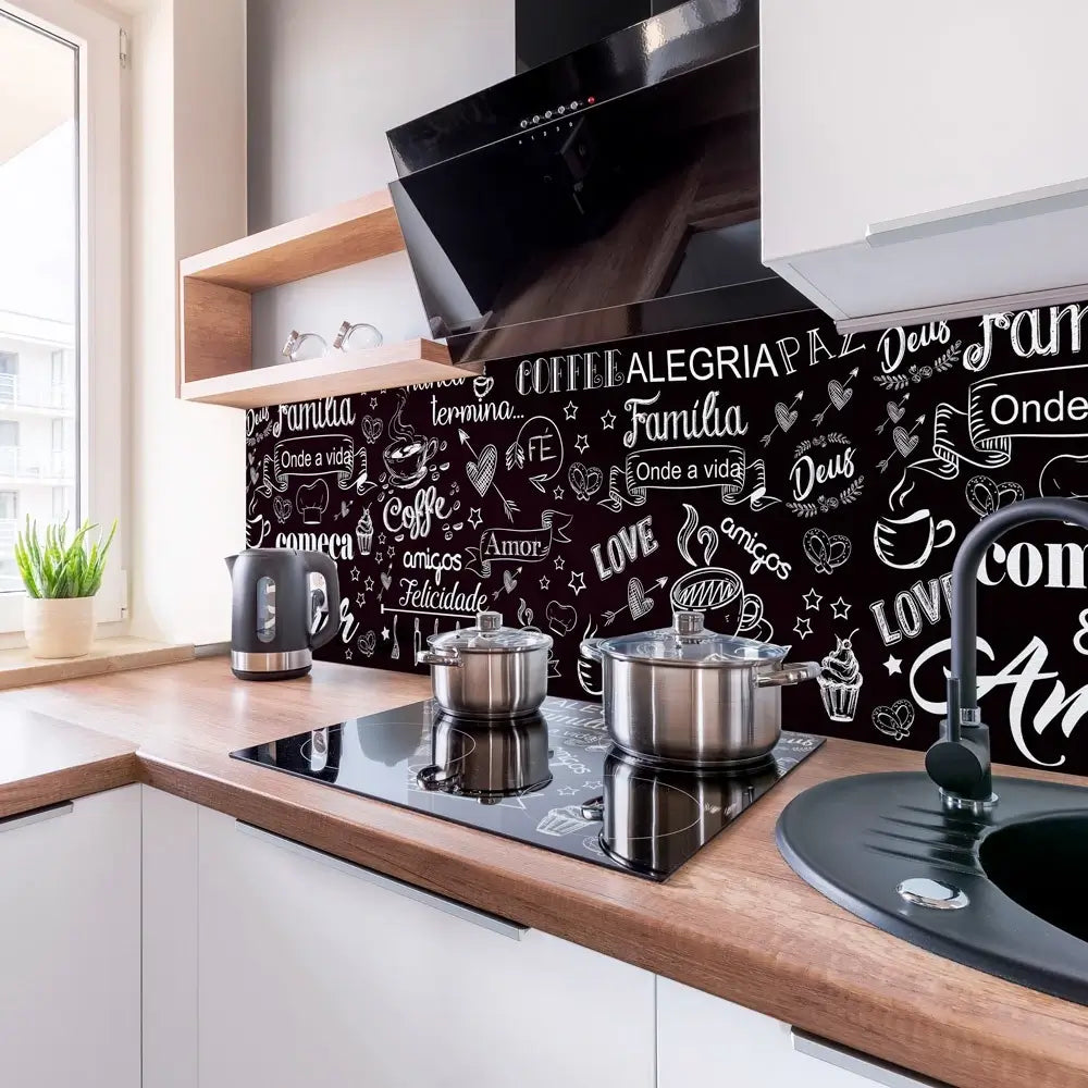 Papel de Parede Cantinho do Café (Preto Fosco) "Poli Lar" Frases de Carinho e Amor