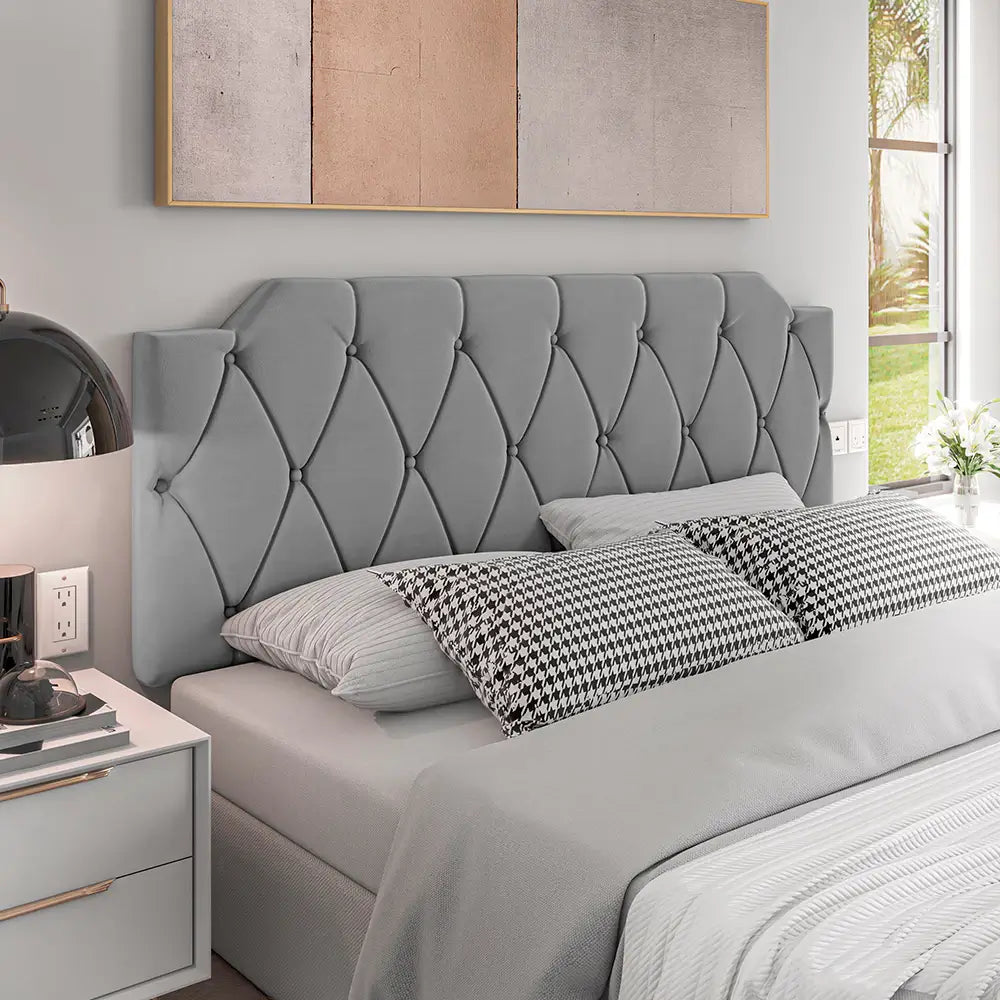 Cabeceira de Cama Box Casal Bruna "Poli Lar" Suede - Medidas: (1.40mts/1.60mts)