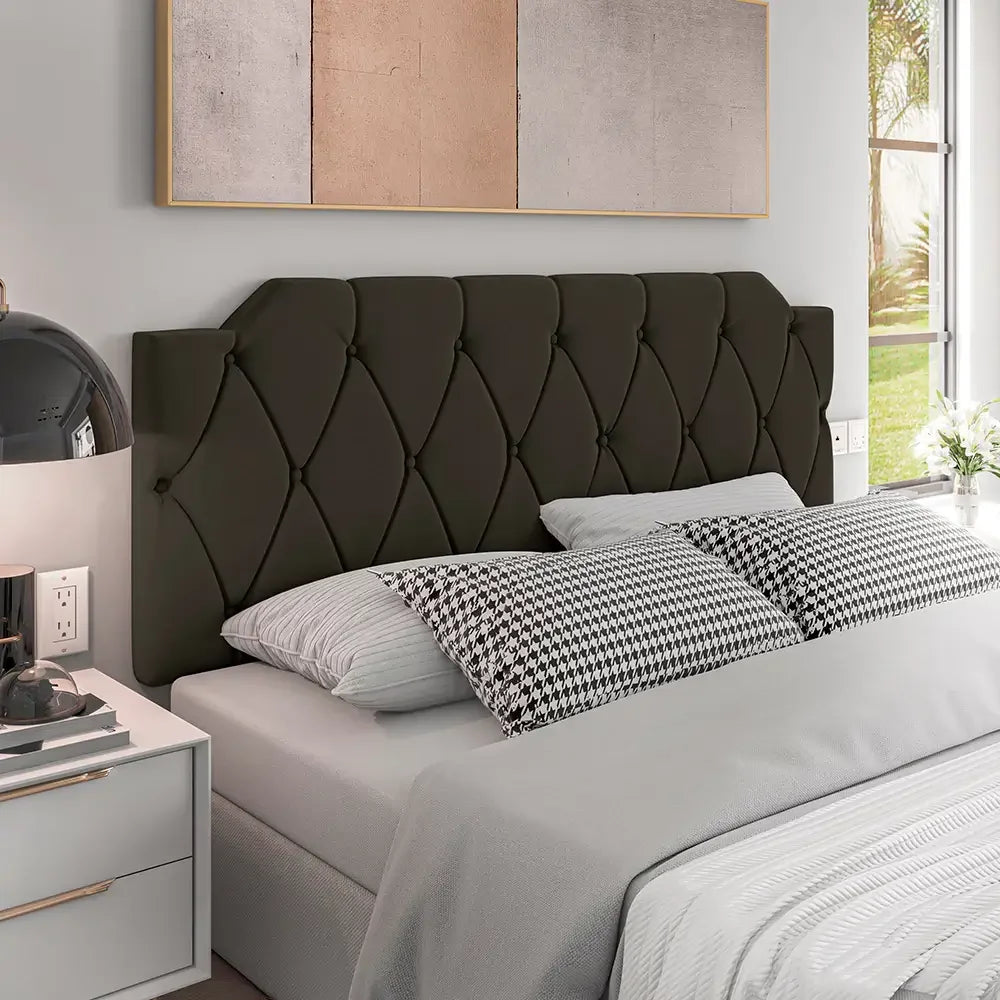 Cabeceira de Cama Box Casal Bruna "Poli Lar" Suede - Medidas: (1.40mts/1.60mts)