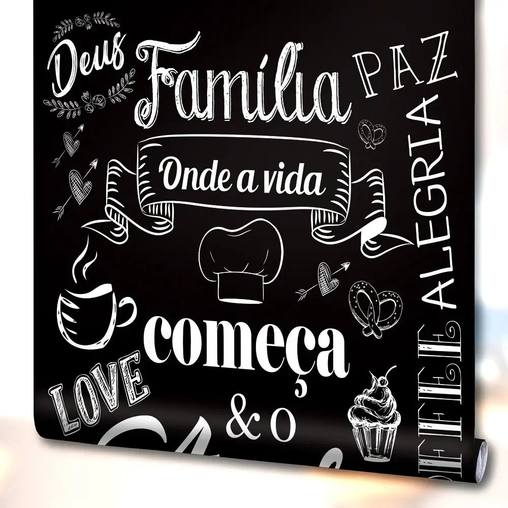 Papel de Parede Cantinho do Café (Preto Fosco) "Poli Lar" Frases de Carinho e Amor