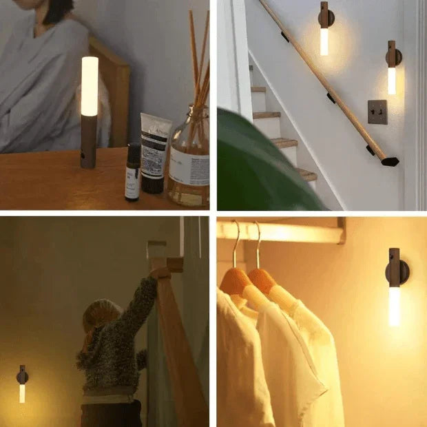 Luminária de Luz Led Recarregável com Sensor de Movimento (Arandela de Madeira Minimalista) "Poli Lar"