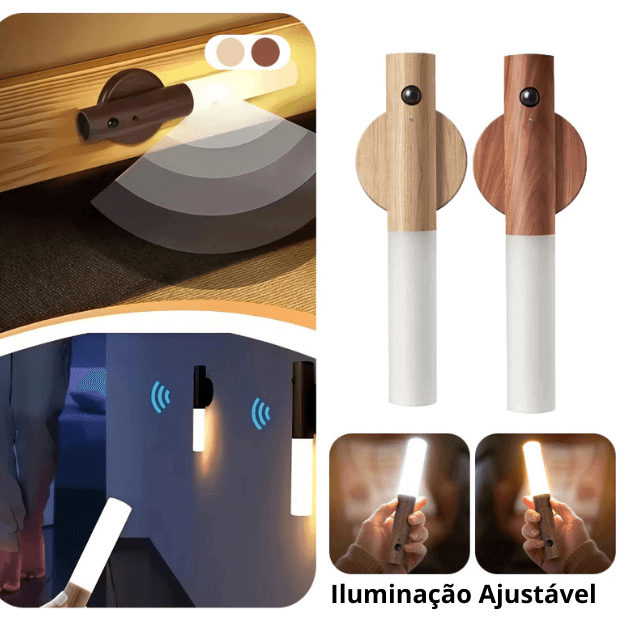 Luminária de Luz Led Recarregável com Sensor de Movimento (Arandela de Madeira Minimalista) "Poli Lar"