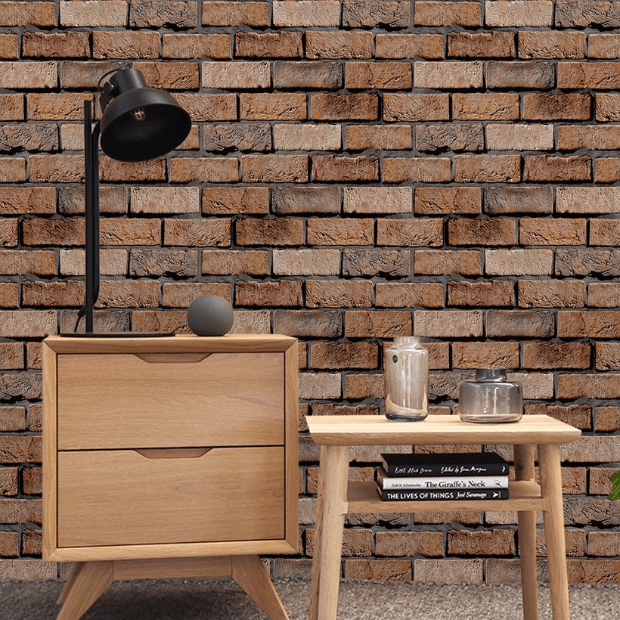 Papel de Parede 3D Tijolo Rústico "Poli Lar"