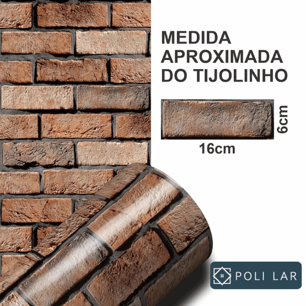 Papel de Parede 3D Tijolo Rústico "Poli Lar"