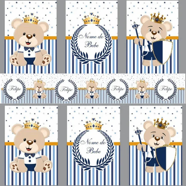 Kit de Quadros Decorativos Infantil -- Príncipe Urso -- "Poli Lar" (Comprando hoje ganhe Uma faixa Exclusiva adesiva e Personalizada com o nome do Pequeno)