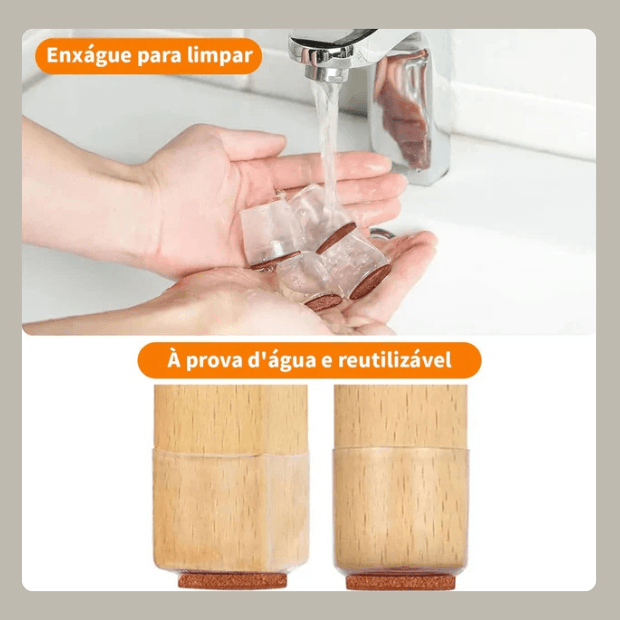 Kit Protetor de Pés de Cadeiras - Silicone e Feltro/Isolante de Ruídos - "Poli Lar"