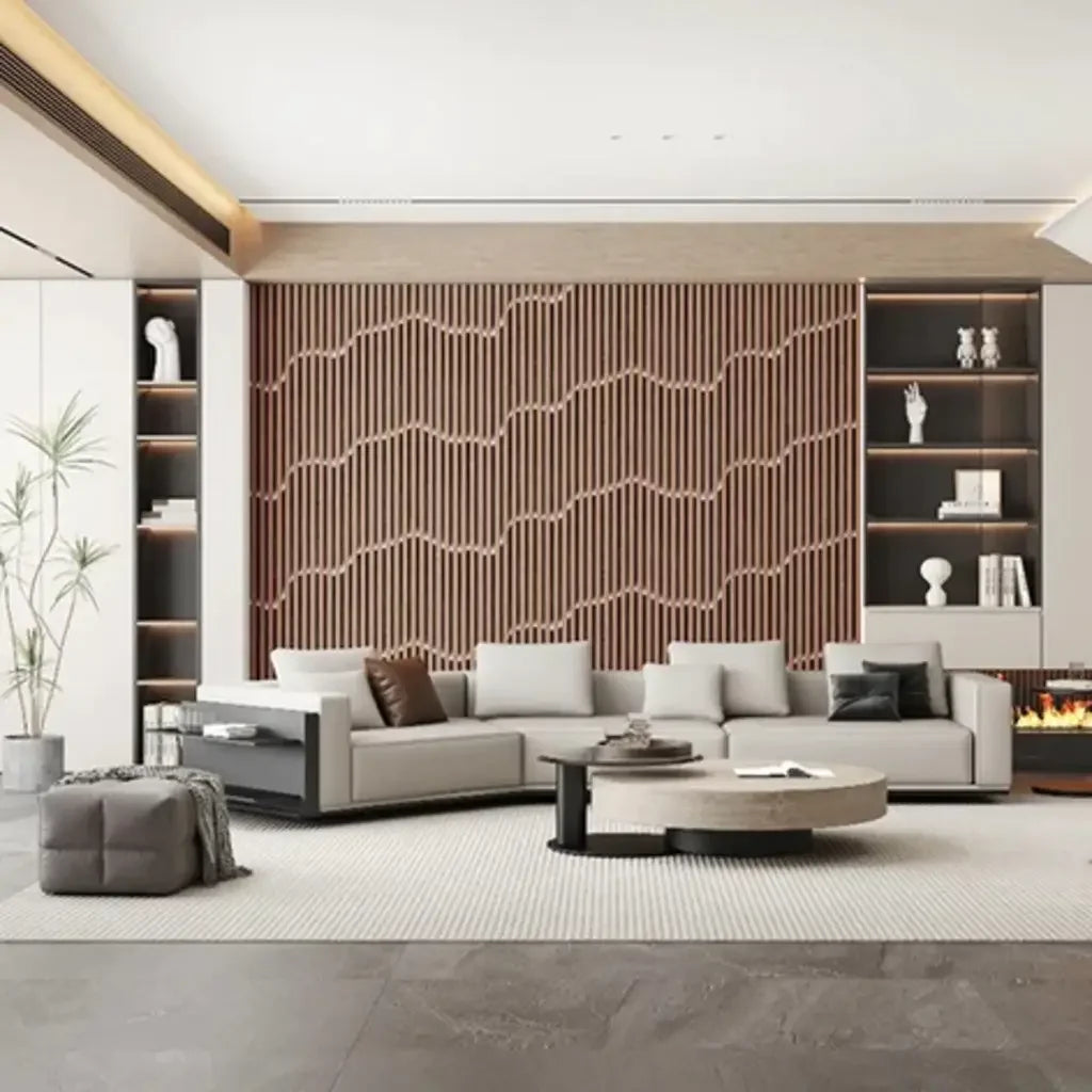 Papel de Parede 3D Madeira Ripada Ondulada "Poli Lar"