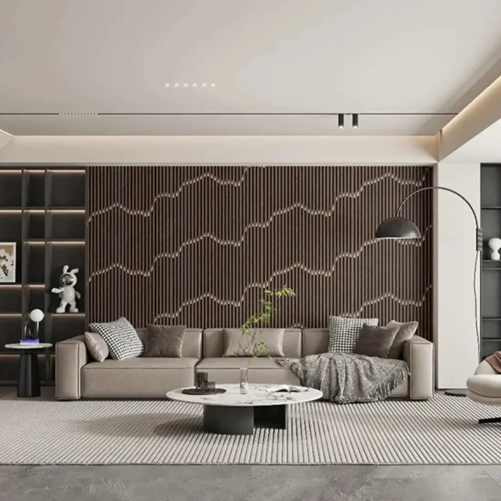 Papel de Parede 3D Madeira Ripada Ondulada "Poli Lar"