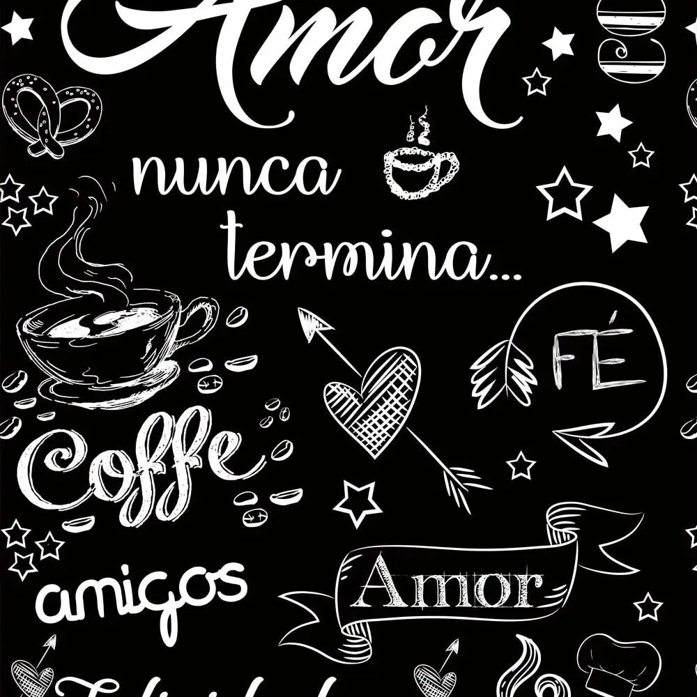 Papel de Parede Cantinho do Café (Preto Fosco) "Poli Lar" Frases de Carinho e Amor