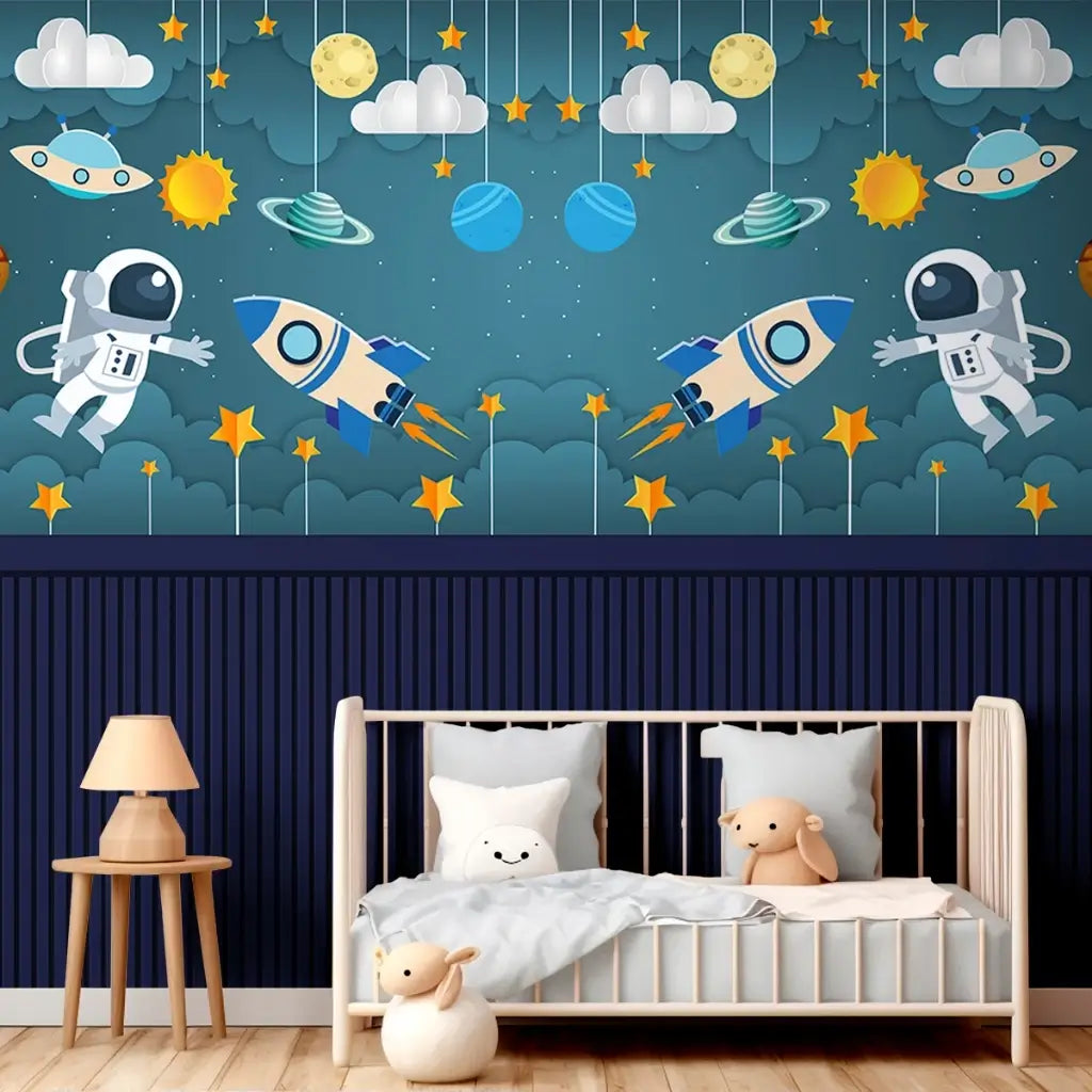 Papel de Parede 3D Infantil Astronauta Quarto de Menino "Poli Lar"