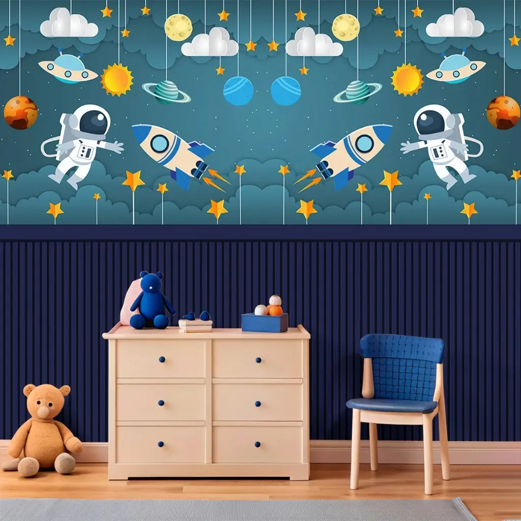 Papel de Parede 3D Infantil Astronauta Quarto de Menino "Poli Lar"