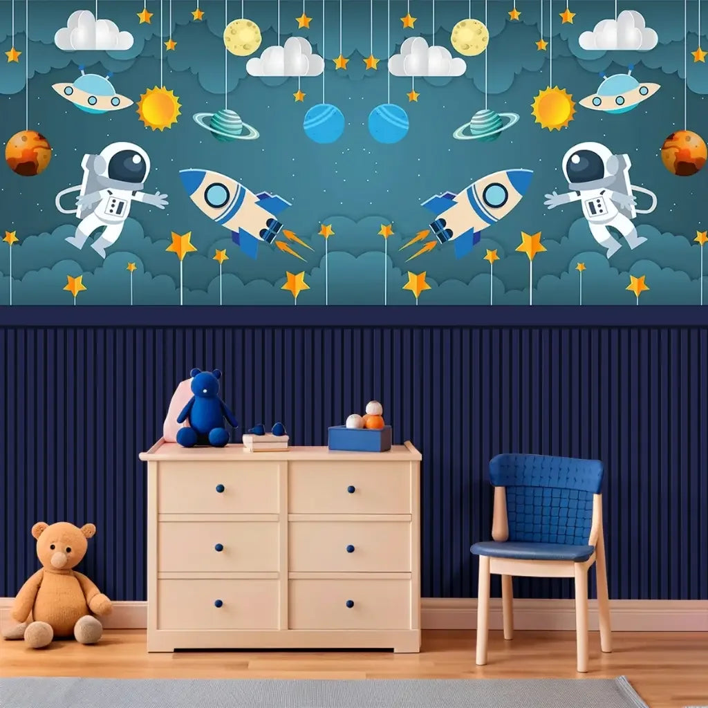 Papel de Parede 3D Infantil Astronauta Quarto de Menino "Poli Lar"