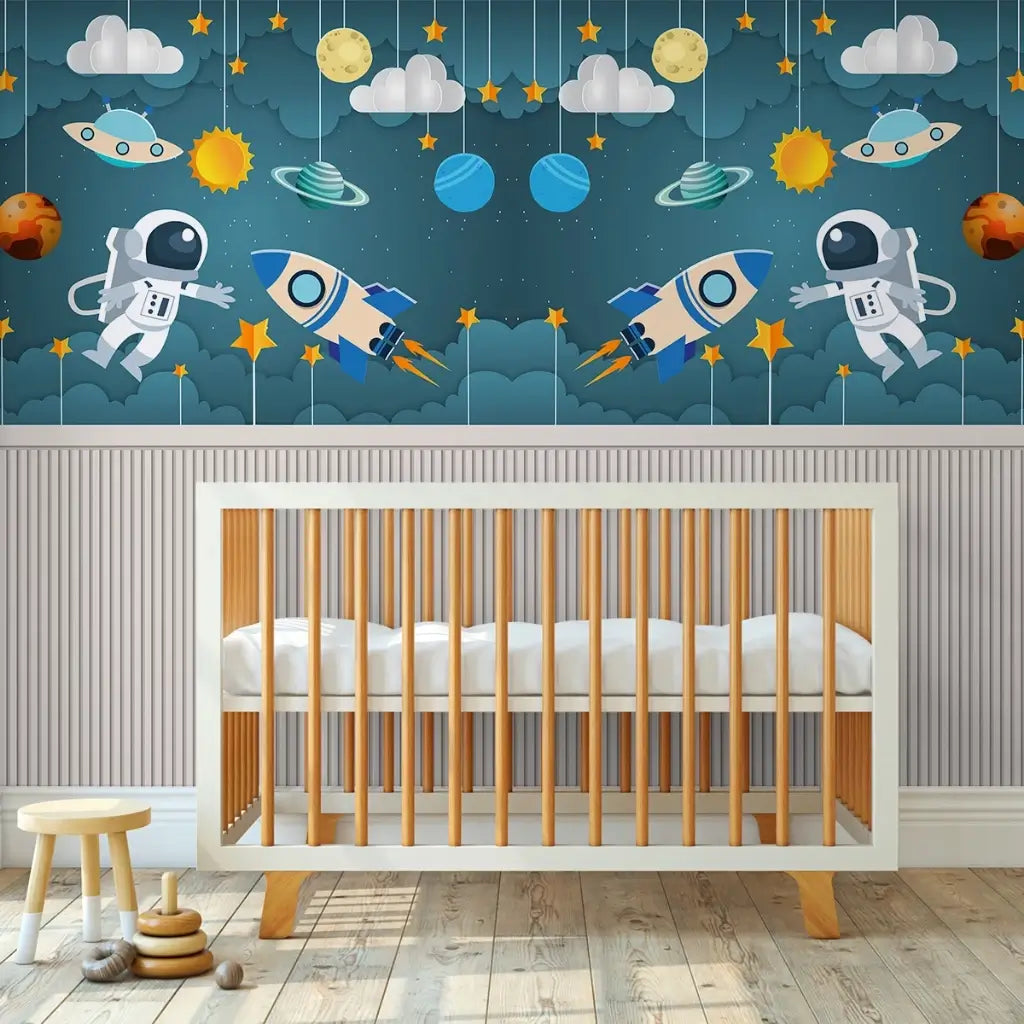 Papel de Parede 3D Infantil Astronauta Quarto de Menino "Poli Lar"