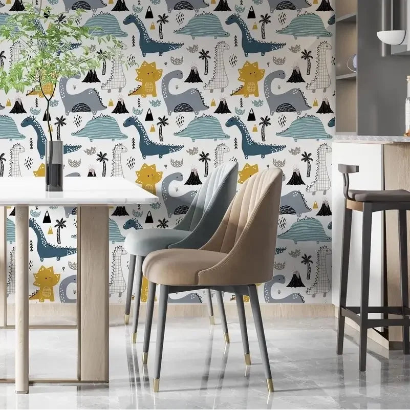 Papel de Parede Infantil 3D tema Dinossauro "Poli Lar"