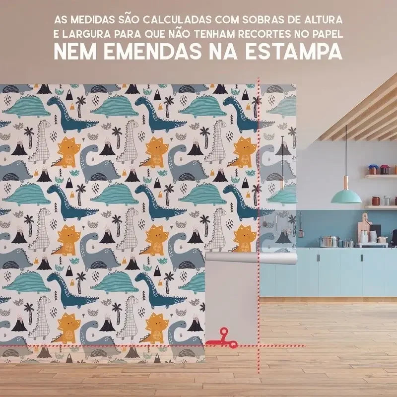 Papel de Parede Infantil 3D tema Dinossauro "Poli Lar"