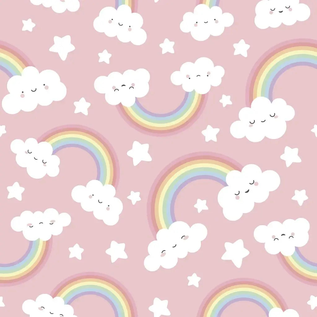 Papel de Parede Infantil (Nuvens Rosa Arco Iris) Meninas "Poli Lar"