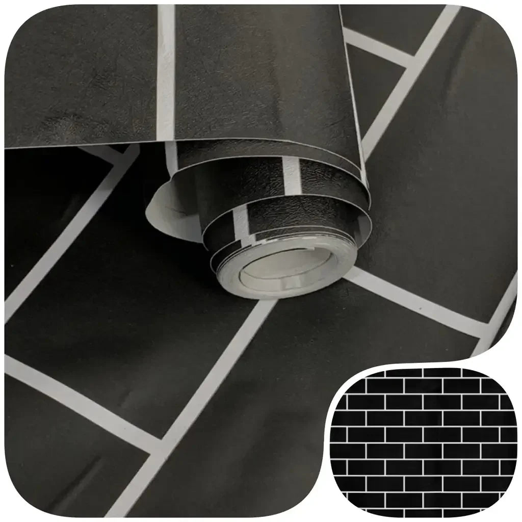 Papel de Parede 3D Desing Tijolo (Preto Fosco) "Poli Lar"