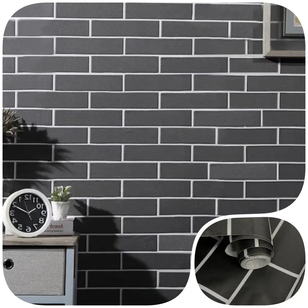 Papel de Parede 3D Desing Tijolo (Preto Fosco) "Poli Lar"