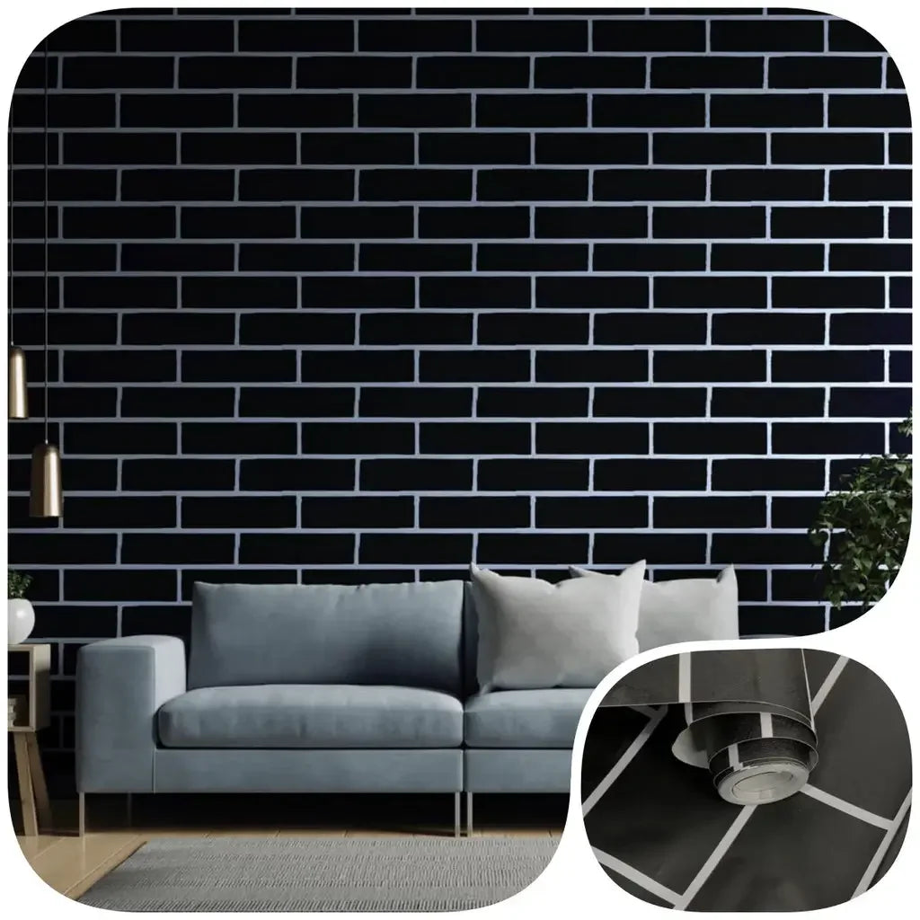 Papel de Parede 3D Desing Tijolo (Preto Fosco) "Poli Lar"