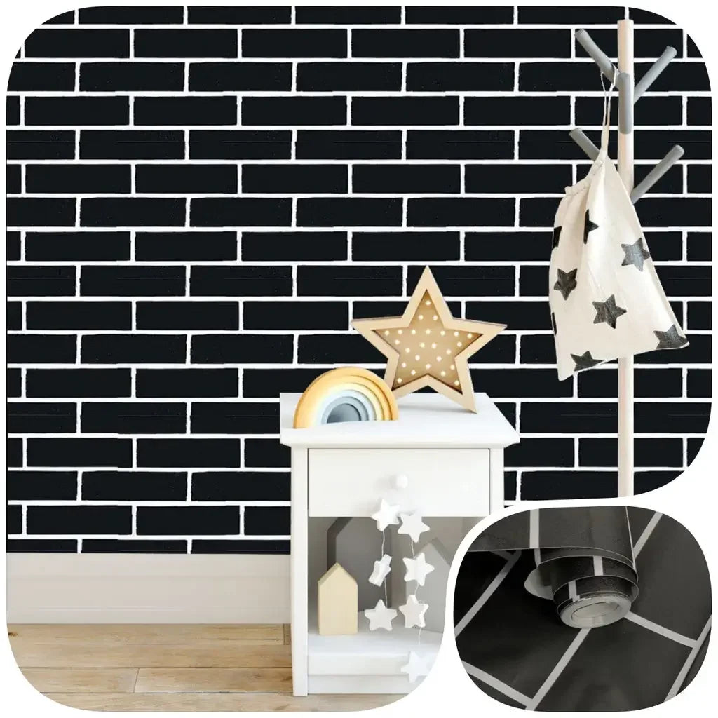 Papel de Parede 3D Desing Tijolo (Preto Fosco) "Poli Lar"