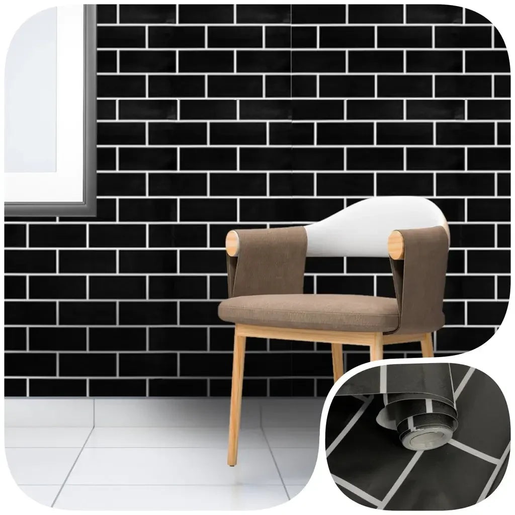 Papel de Parede 3D Desing Tijolo (Preto Fosco) "Poli Lar"