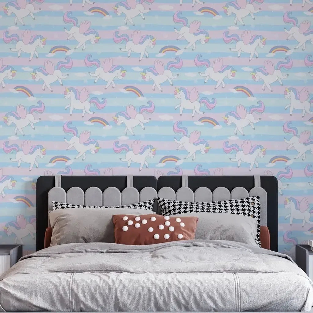 Papel de Parede Infantil Unicórnio Arco Iris - Quarto de Meninas "Poli Lar"