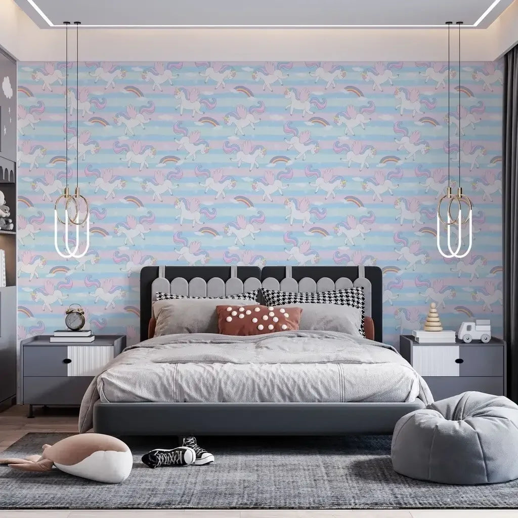 Papel de Parede Infantil Unicórnio Arco Iris - Quarto de Meninas "Poli Lar"