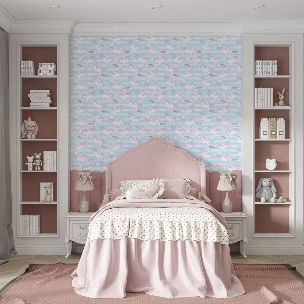 Papel de Parede Infantil Unicórnio Arco Iris - Quarto de Meninas "Poli Lar"