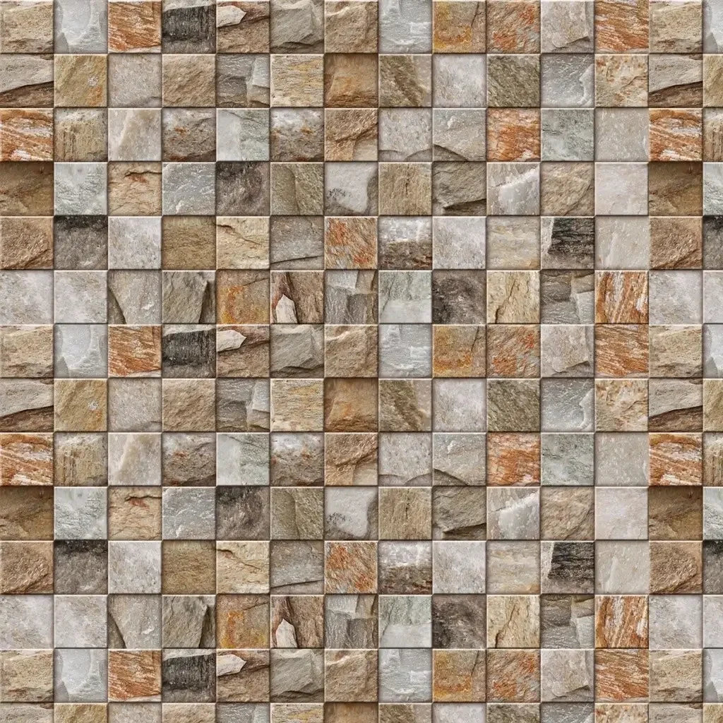 Papel de Parede 3D Cubos de Pedra "Poli Lar" Elegância Rustica