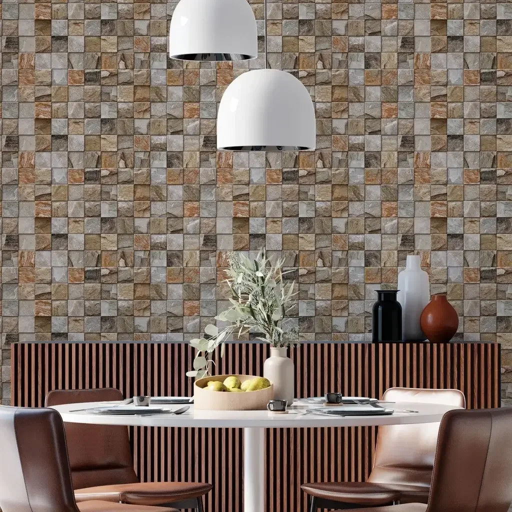 Papel de Parede 3D Cubos de Pedra "Poli Lar" Elegância Rustica