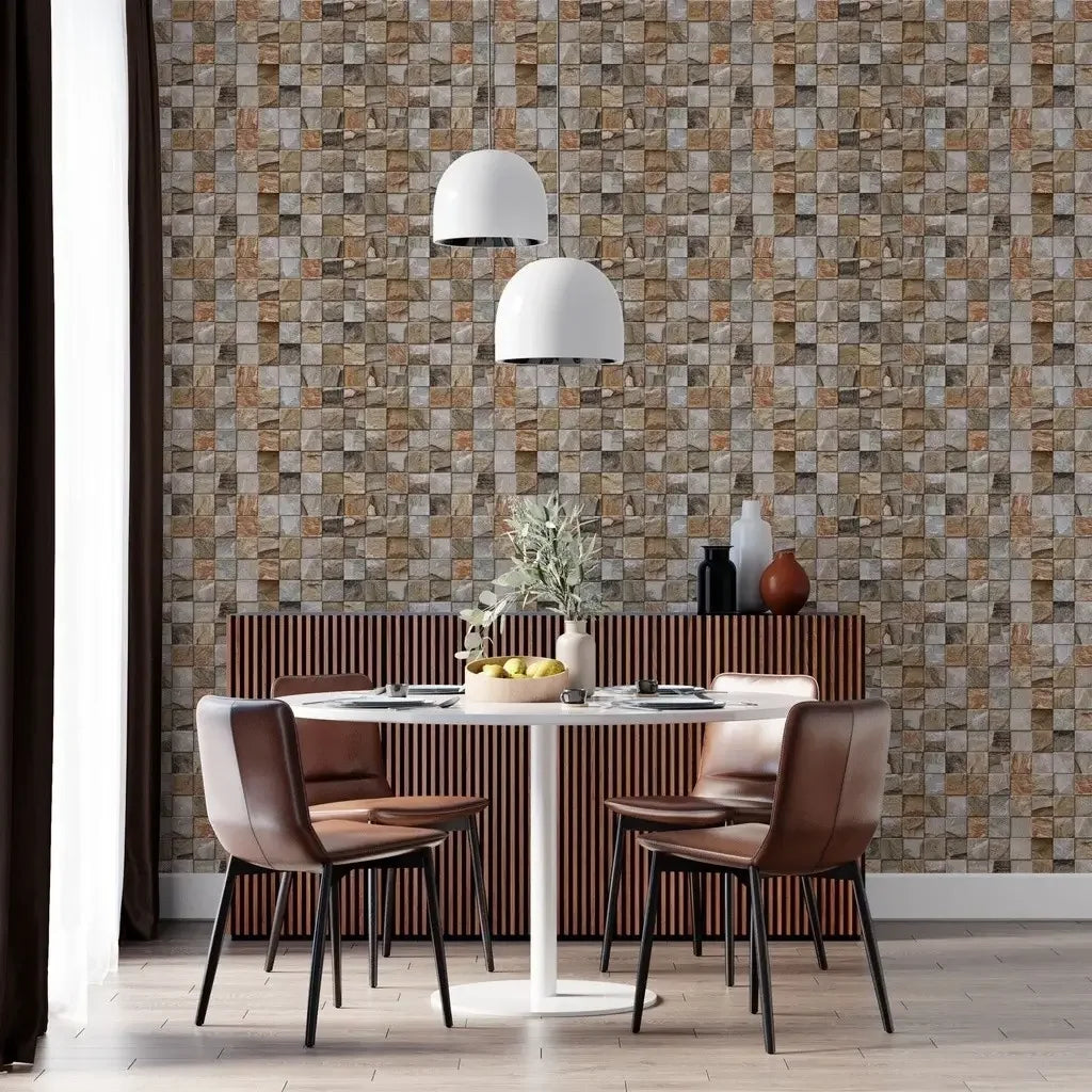 Papel de Parede 3D Cubos de Pedra "Poli Lar" Elegância Rustica