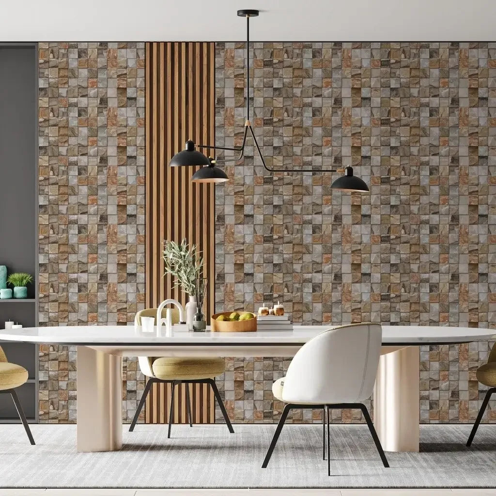 Papel de Parede 3D Cubos de Pedra "Poli Lar" Elegância Rustica