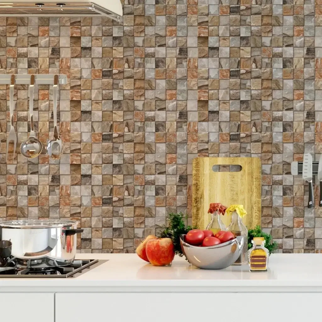 Papel de Parede 3D Cubos de Pedra "Poli Lar" Elegância Rustica