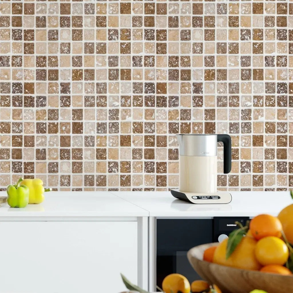 Papel de Parede 3D Pastilhas (Marrom Pedra) "Poli Lar" -- Sofisticação e Realismo