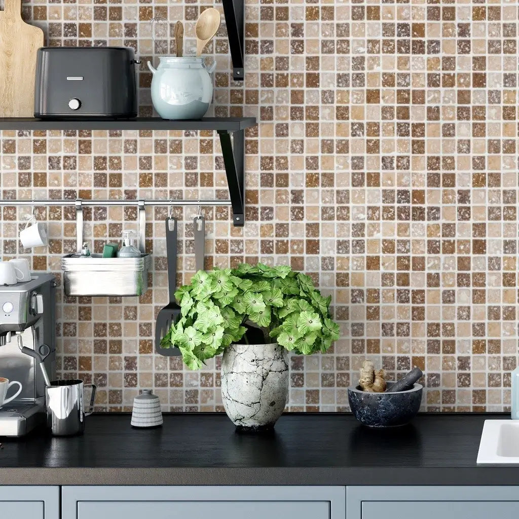 Papel de Parede 3D Pastilhas (Marrom Pedra) "Poli Lar" -- Sofisticação e Realismo