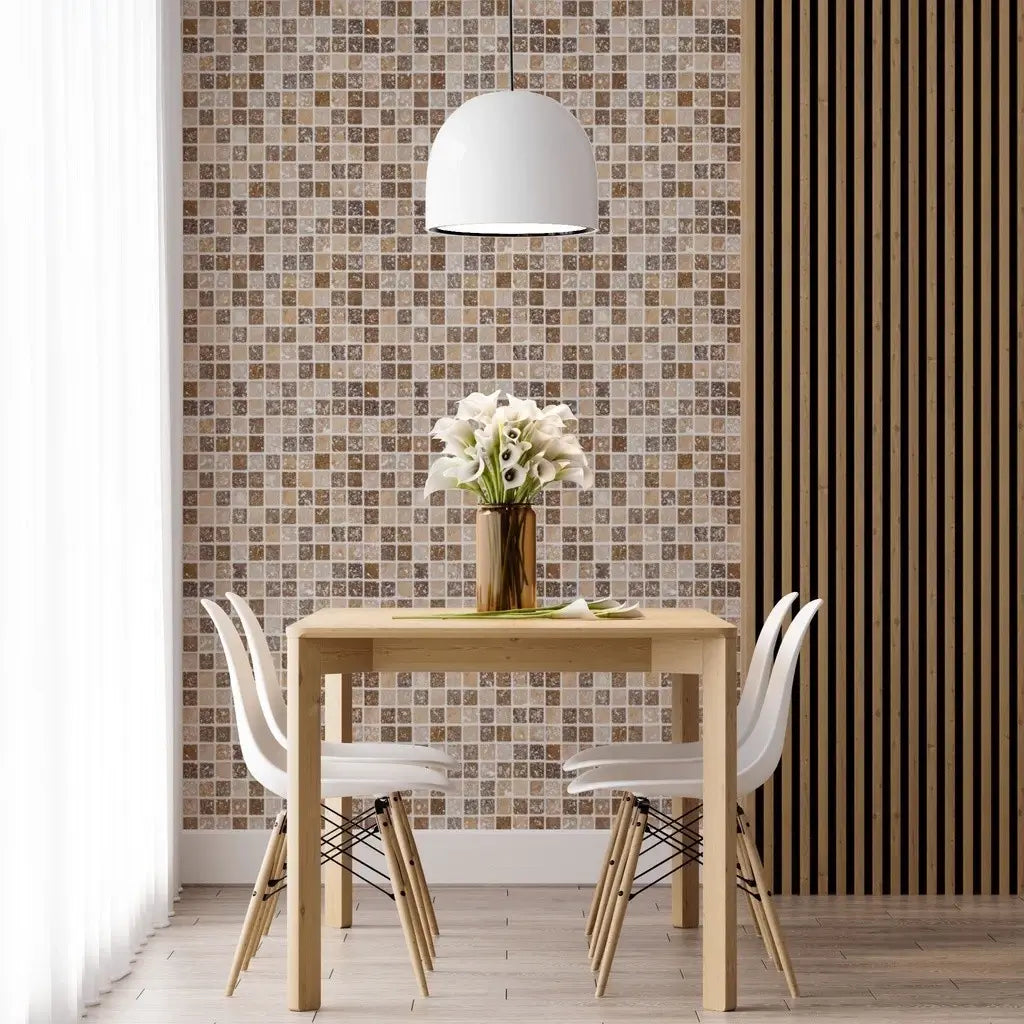 Papel de Parede 3D Pastilhas (Marrom Pedra) "Poli Lar" -- Sofisticação e Realismo