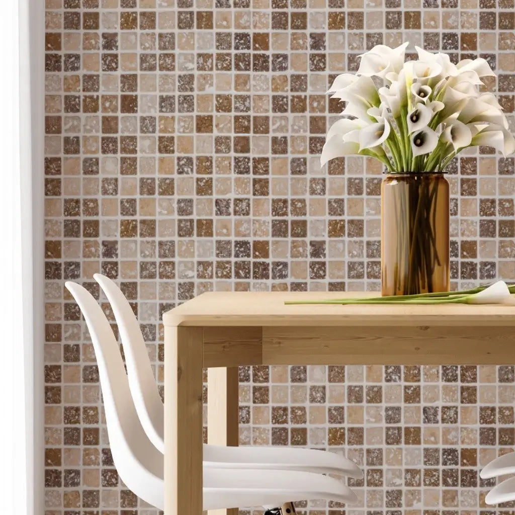 Papel de Parede 3D Pastilhas (Marrom Pedra) "Poli Lar" -- Sofisticação e Realismo