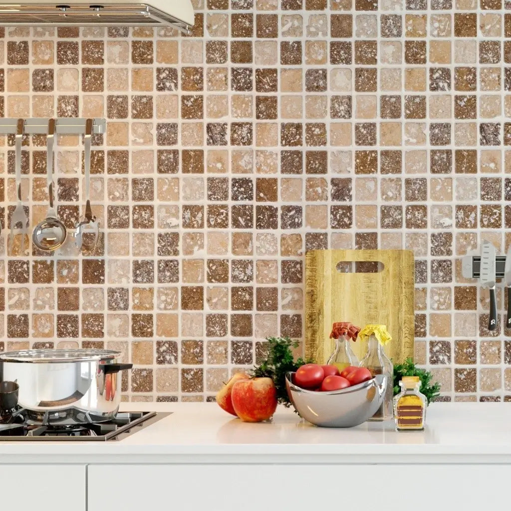 Papel de Parede 3D Pastilhas (Marrom Pedra) "Poli Lar" -- Sofisticação e Realismo