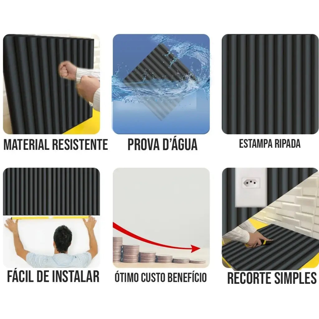 Placas de Parede 3D Kit Hungria Ripado 50X50 "Poli Lar"