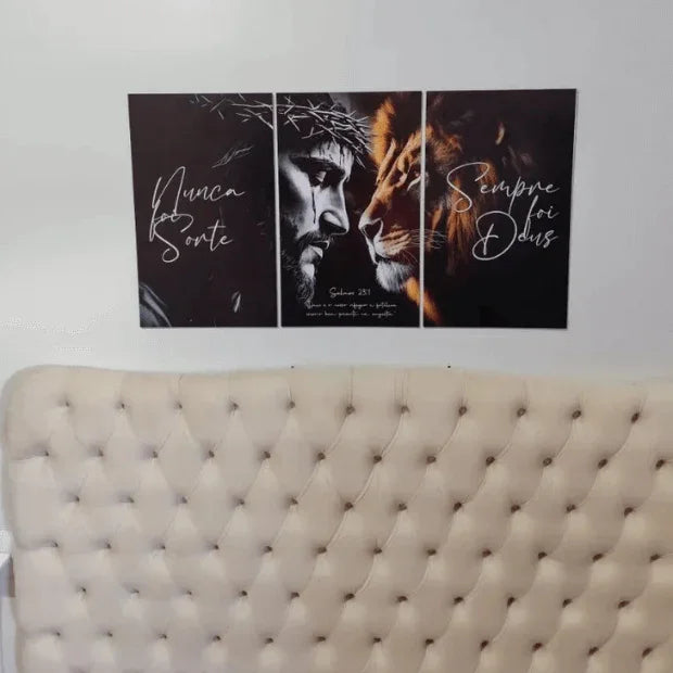 Quadros Decorativo, Jesus e Leão de Judá -- Frases Religiosas (Nunca Foi Sorte, Sempre foi Deus) "Poli Lar"