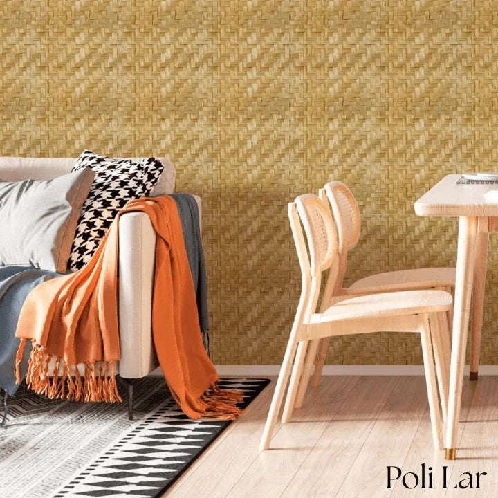 Papel de Parede 3D Palha Trançada "Poli Lar" Exuberância & Realismo em sua Parede