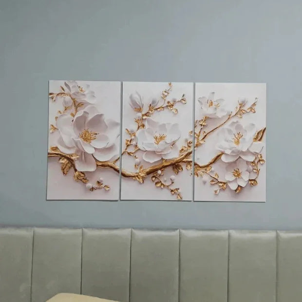 Jogo de Quadros 3D (Tulipas e Rosas) Flores de Luxo "Poli Lar"