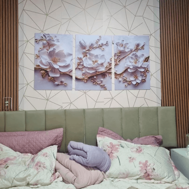 Jogo de Quadros 3D (Tulipas e Rosas) Flores de Luxo "Poli Lar"