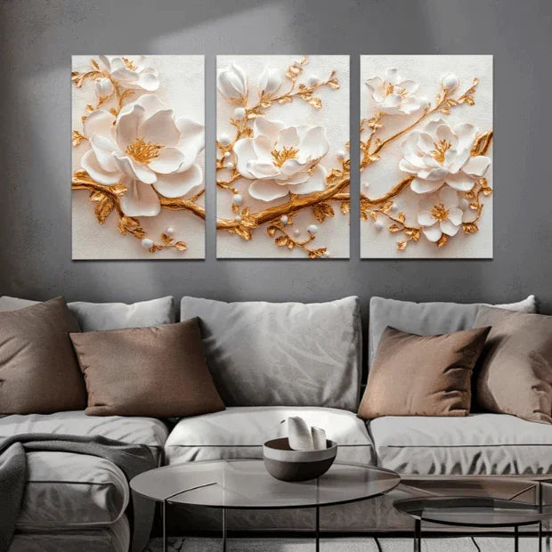 Jogo de Quadros 3D (Tulipas e Rosas) Flores de Luxo "Poli Lar"